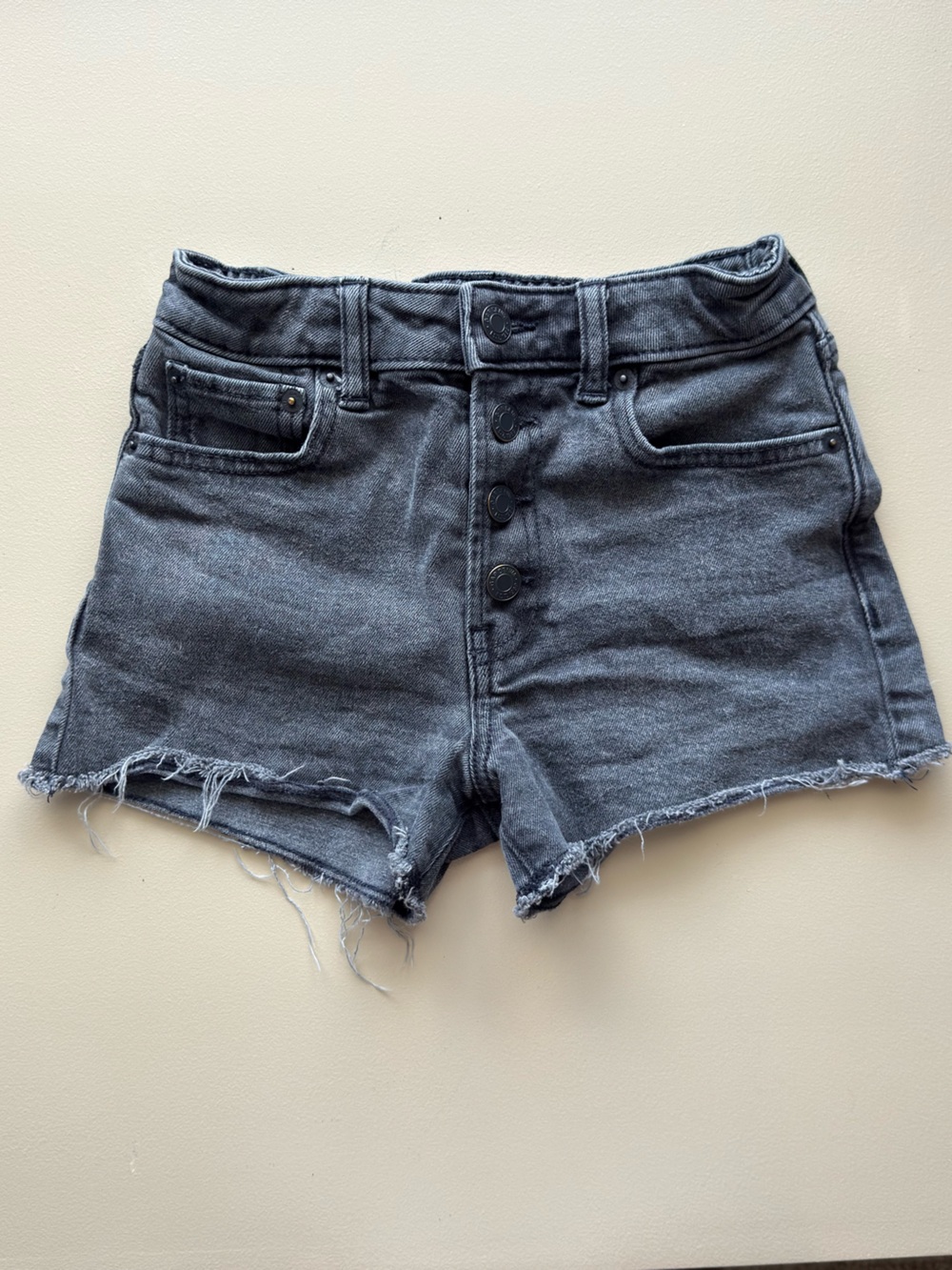 Gap Kids High Rise Black Denim Shorts Raw Hem Button Fly Size 10